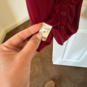 Burgundy Red bottom up collared and long sleeve dress